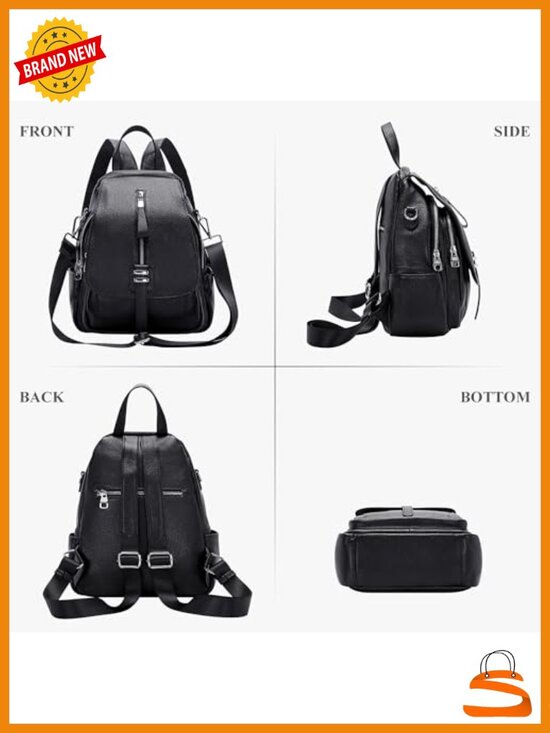 Genuine Leather Backpack Convertible Shoulder Bag with Buckle Flap main image 5